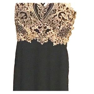 Black Strapless Formal Dress with Gold Beaded Top